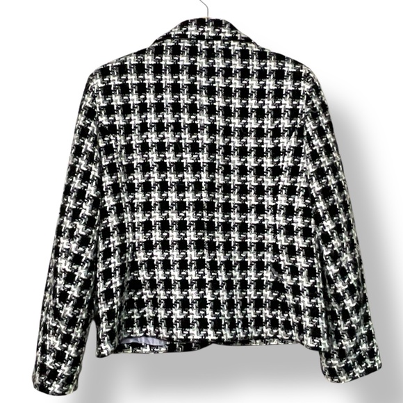 ARVIDA Wool Blend Houndstooth Tweed Blazer Fully Lined Front Flap Pockets Sz 8 - Picture 4 of 9